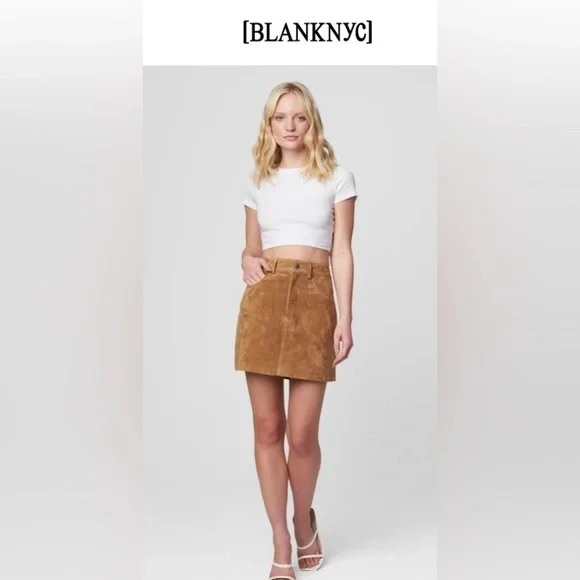 SALE! BLANKNYC 100% Leather Y2K Style Suede Mini Skirt in Pecan NWT - Picture 2 of 7